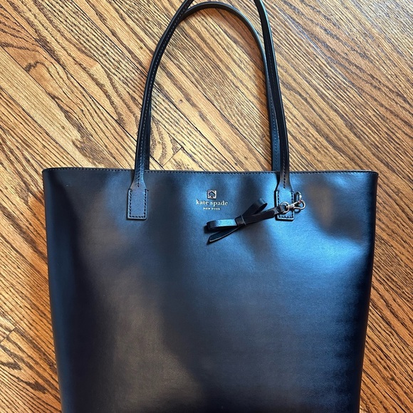 Kate Spade Black Leather Tote with Bow Accent - Picture 1 of 4
